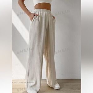 Solid Slant Pocket Linen Wide Leg Pants Apricot size large 8/10 NWOT